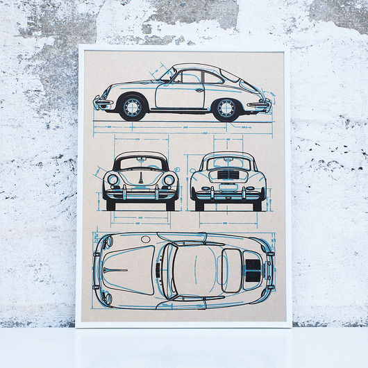 grafiki i ilustracje WYDRUK NA TEKTURZE 30X40 cm PORSCHE 356