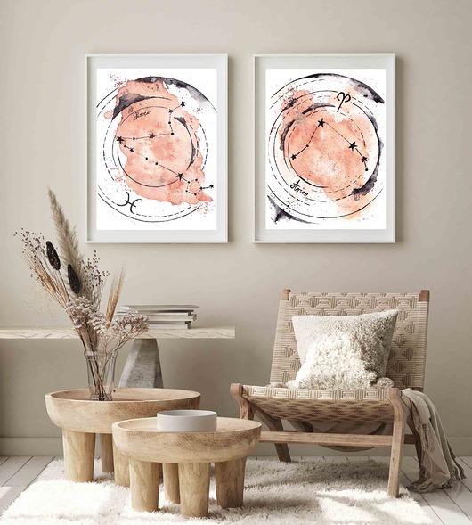 grafiki i ilustracje Baran konstelacja Znak Zodiaku Aries akwarela wydruk artystyczny