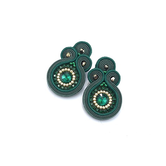kolczyki soutache Kolczyki sutasz sztyfty małe zielone z kryształkami Gracia