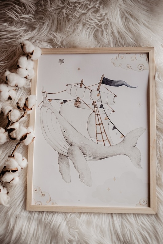 obrazy i plakaty do pokoju dziecięcego PLAKAT "Marzyciel" Wieloryb  29,7CM X 42CM