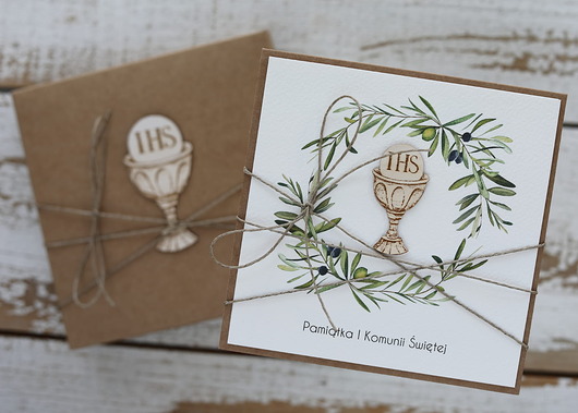 kartki na komunię Kartka na komunię - pamiątka komunii ręcznie robiona Prezent