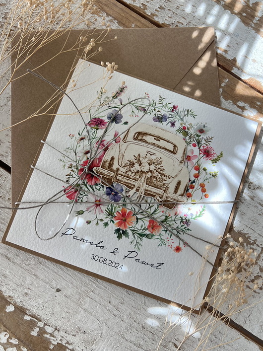 zaproszenia i kartki na ślub Personalizowany prezent - wyjątkowa kartka ślubna ręcznie robiona w stylu boh