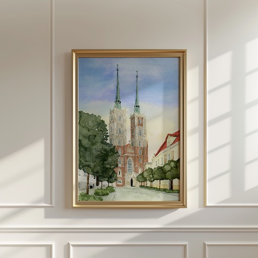 plakaty Plakat Wrocław, Katedra św. Jana Chrzciciela, Ostrów Tumski, akwarela