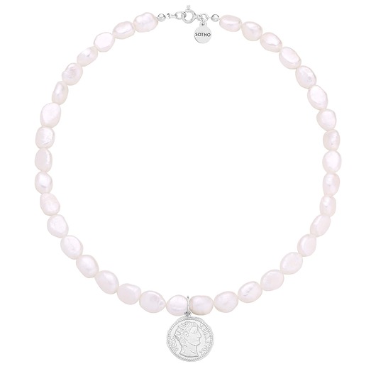 srebrne naszyjniki Srebrny naszyjnik z pereł naturalnych z monetą