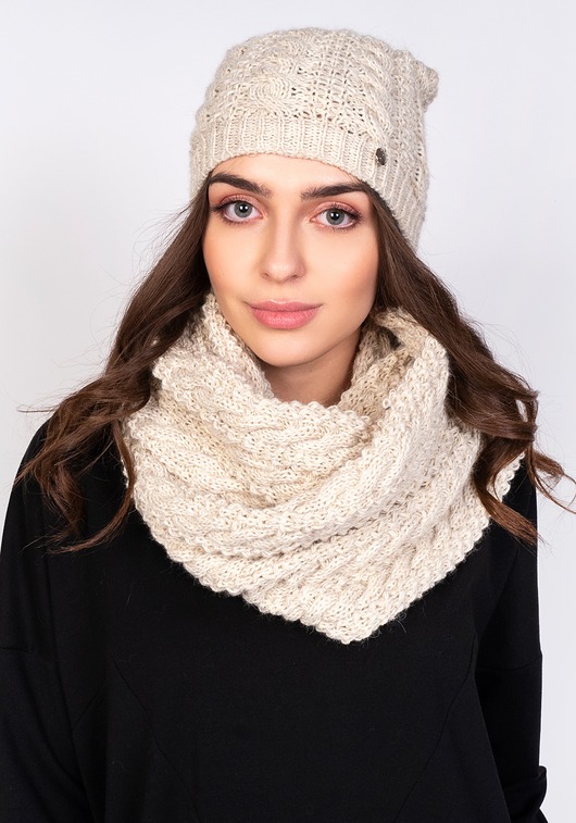 szale damskie Ciepły i stylowy komplet czapka + szalik, beż