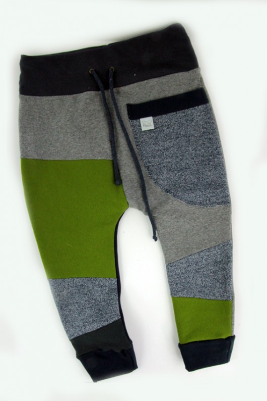 Patch Pants - ECO dresik dziecięcy szaro zielony Mimi Monster