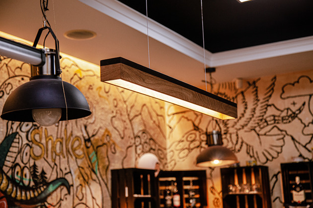 lampy wiszące Lampa designerska "Sky L" wisząca sufitowa wykonana z dębu