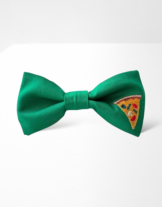 muszki i krawaty Mucha męska haftowana pizza zielona