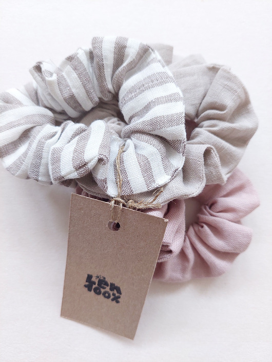 gumki do włosów 100% len, 3 scrunchies