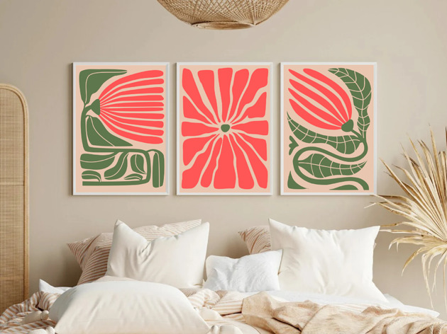 grafiki i ilustracje ZESTAW PLAKATÓW retro kwiaty ilustracje