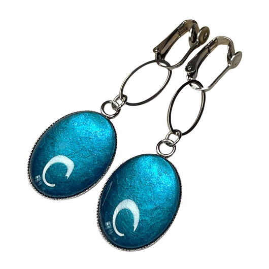 klipsy Owalne klipsy w perłowym odcieniu turkusu