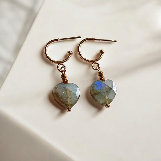 kolczyki z kamieniami Kolczyki serduszka : LABRADORYT : wyjątkowy prezent