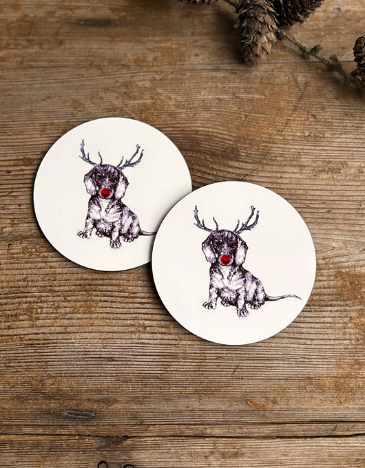 podkładki do kuchni Podkładki pod kubek- Świąteczny Jamniczek- Jamniczki- Ilustracja- Jamnik