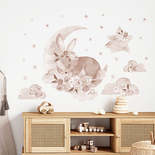 naklejki ścienne do pokoju dziecka ŚPIĄCY KRÓLIK BOHO - naklejka na ścianę