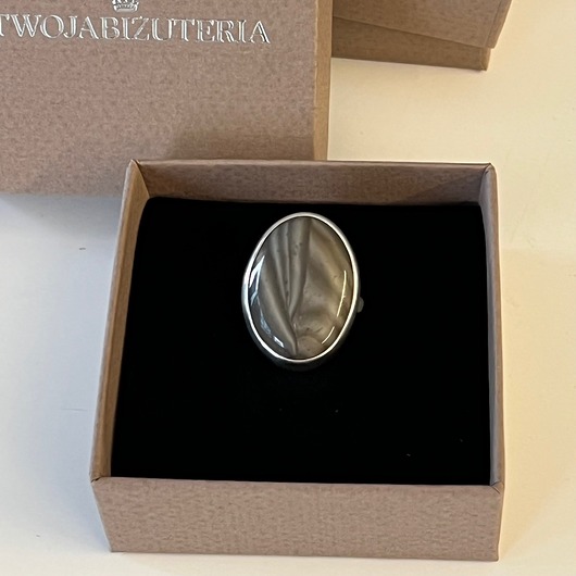 pierścionki srebrne Pierścionek z krzemieniem pasiastym  - ręcznie wykonany