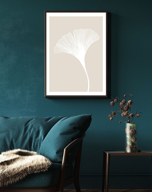 PLAKAT z liściem miłorzębu botaniczny GINKGO black dot studio