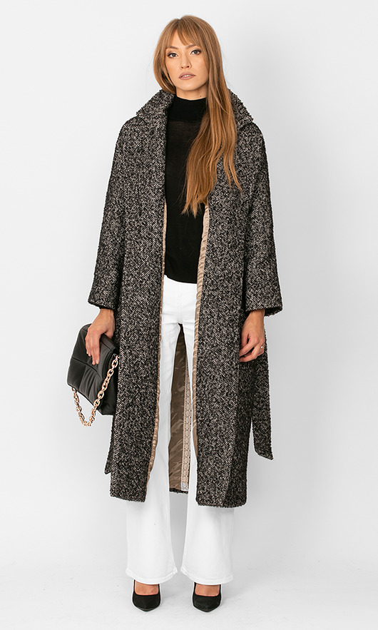 płaszcze damskie Płaszcz wełniany WOOL&WINTER jodełka czarna