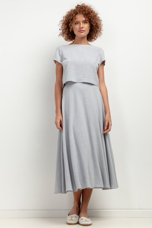 spódnice midi Zwiewna spódnica z lnem, T400, grey melange