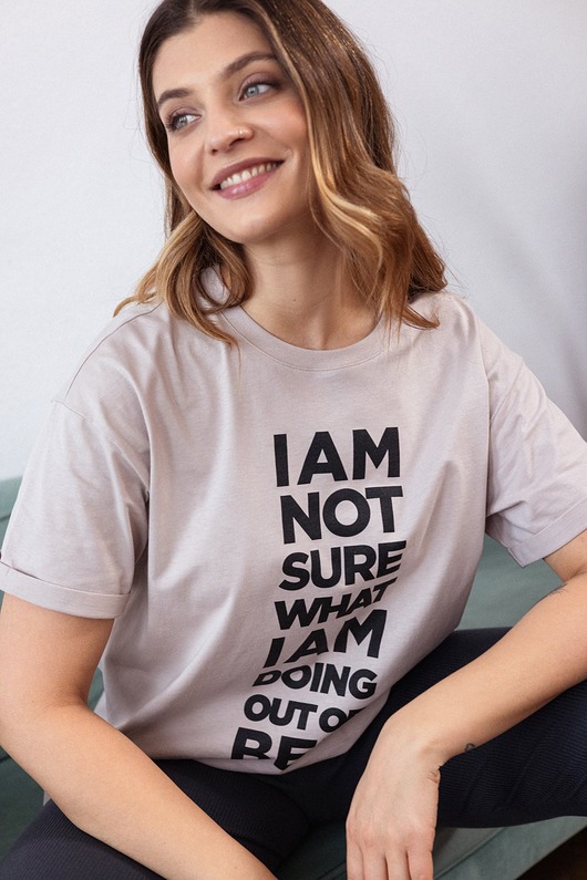 t-shirt damskie T-shirt Voila Lazy Days Krem