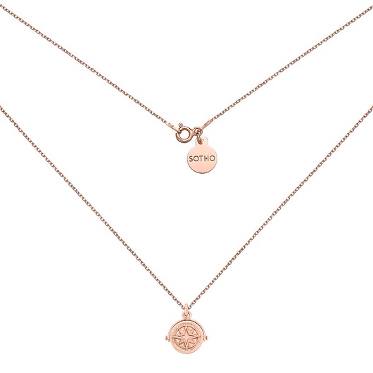 złote naszyjniki Dwustronny obrotowy naszyjnik z górami i różą wiatrów z różowego złota