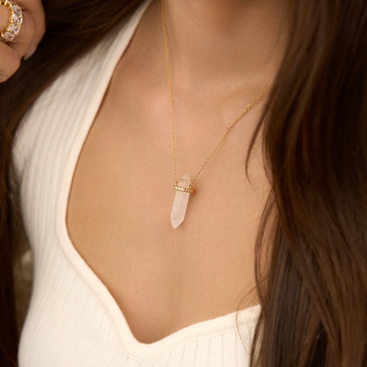 złote naszyjniki Naszyjnik z dużym kryształem górskim i cyrkoniami srebro 925 pozłacane