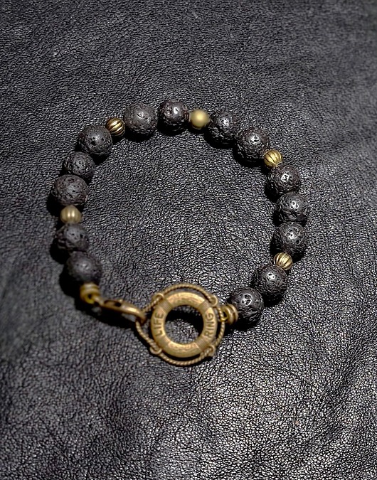 biżuteria męska Bransoletka z lawy z kołem ratunkowym miły prezent handmade Może dla niego?