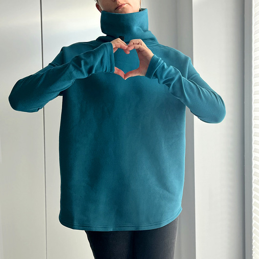 bluza bez kaptura damska Wąski rękaw Golf Morski z dzianiny pętelkowej