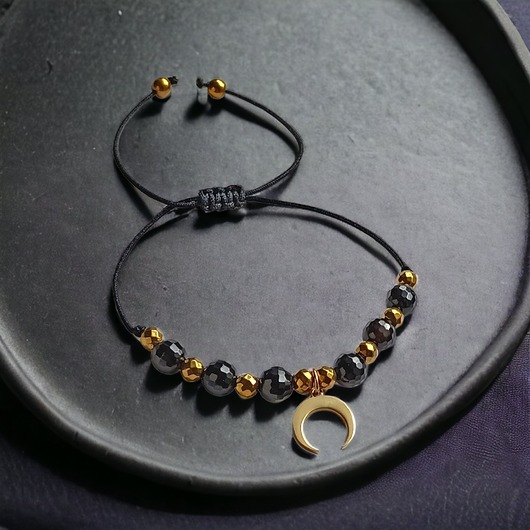 bransoletki z kamieni naturalnych OCHRONNA bransoletka - czarny turmalin - lunula