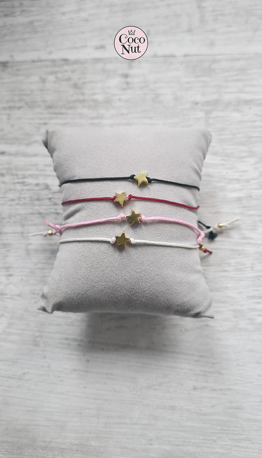 bransoletki na sznurku Złocona bransoletka STAR gwiazdka na sznurku czarny