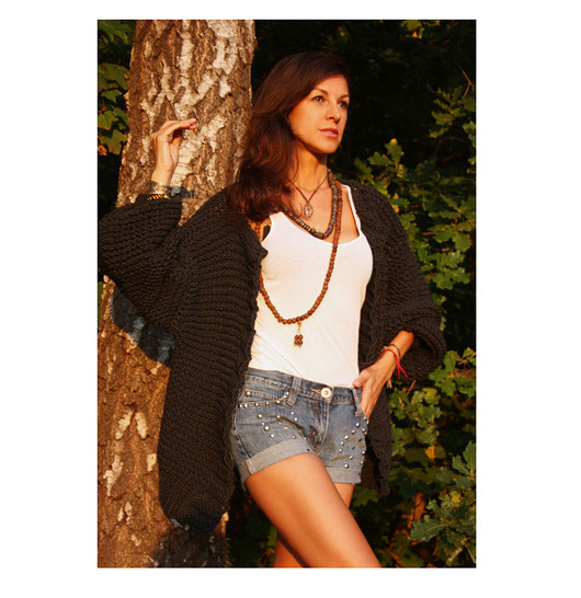 kardigany damskie Grafitowy kardigan oversized  merino bulky