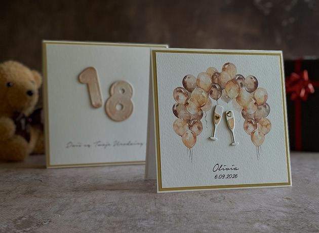 kartki scrapbooking Kartka na 18 urodziny z pudełkiem i kopertą, BH 20F