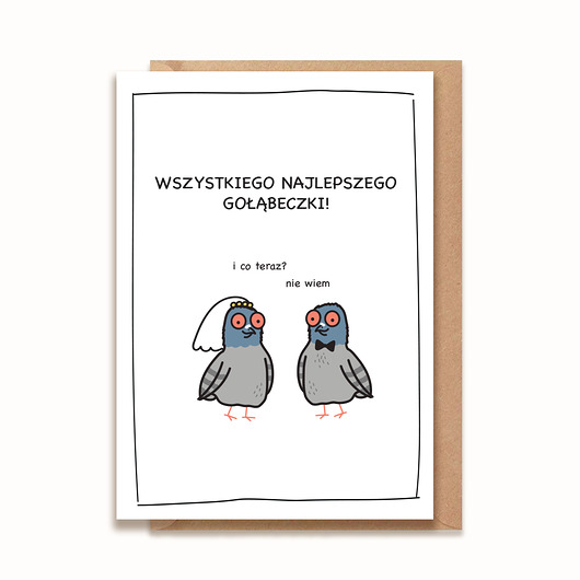 zaproszenia i kartki na ślub Kartka z okazji ślubu - Wszystkiego Najlepszego Gołąbeczki