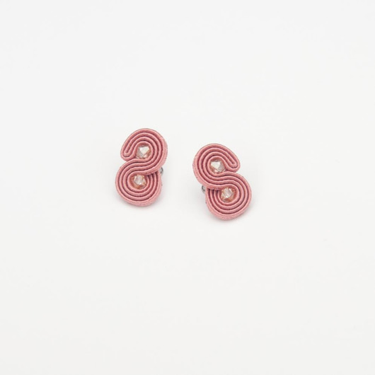 kolczyki soutache Minimalistyczne  sztyfty / wkrętki, brudny róż