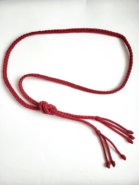 paski damskie Bordowy pasek do sukienki/tuniki/swetra wiązany cienki warkocz