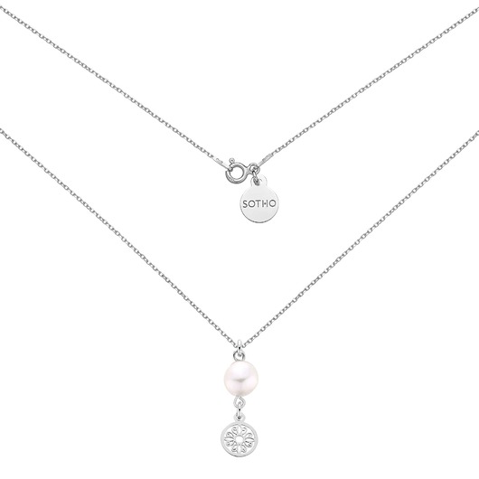 srebrne naszyjniki Srebrny naszyjnik z rozetką i naturalną perłą