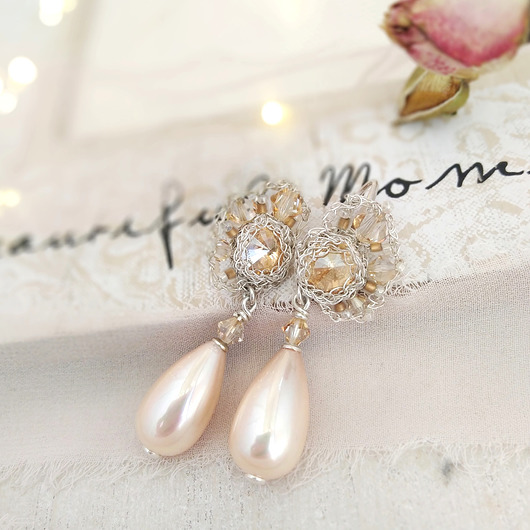 Esillea perla kolczyki Swarovski ślubne Koronki iwogg