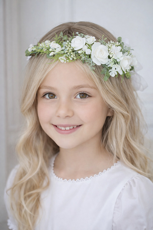 wianki komunijne Wianek komunijny dla dziewczynki zieleń,boho na gałązkach