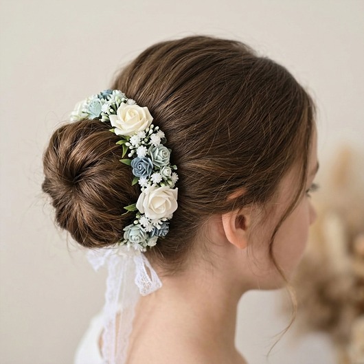 wianki komunijne Wianek komunijny na koka - błękit i bel