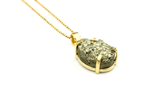 Colare Piryt złoto owal Brazi Druse Jewelry