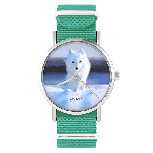 zegarki unisex Zegarek - Biały lis - turkusowy, nylonowy