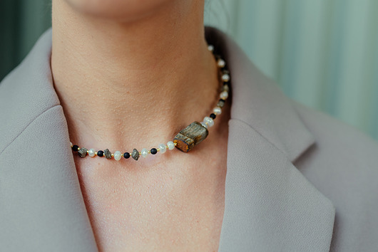 chokery Choker z Surowego Tygrysiego Oka Pirytu i Pereł