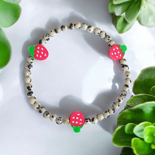 bransoletki z kamieni naturalnych Truskawkowa bransoletka : jaspis dalmatyński : bransoletka na rękę