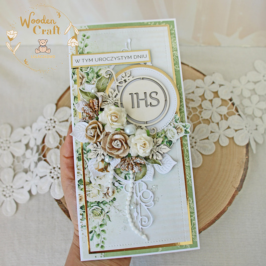 kartki na komunię Kartka komunijna, Pamiątka Komunii, prezent "White Roses 4" GOTOWA