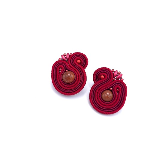 kolczyki soutache Largo kolczyki sztyfty sutasz bordowe z kamieniem piasek pustyni