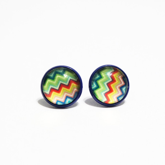 kolczyki szklane Kolczyki sztyfty - Zygzaki kolorowe - granatowe
