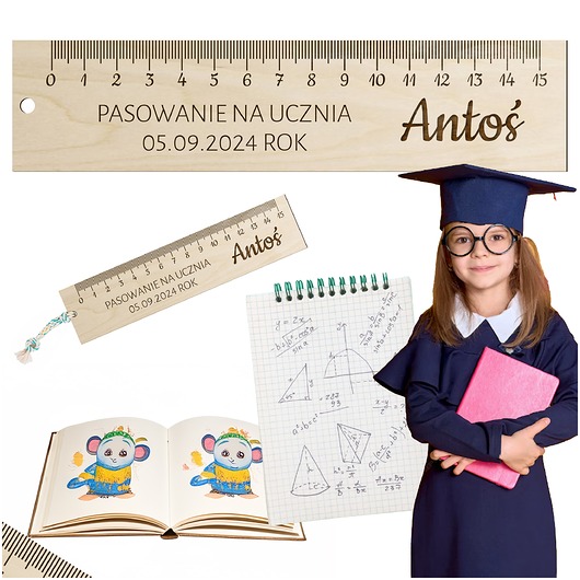 zakładki do książek Linijka personalizowana drewniana z IMIENIEM Prezent PASOWANIE NA UCZNIA