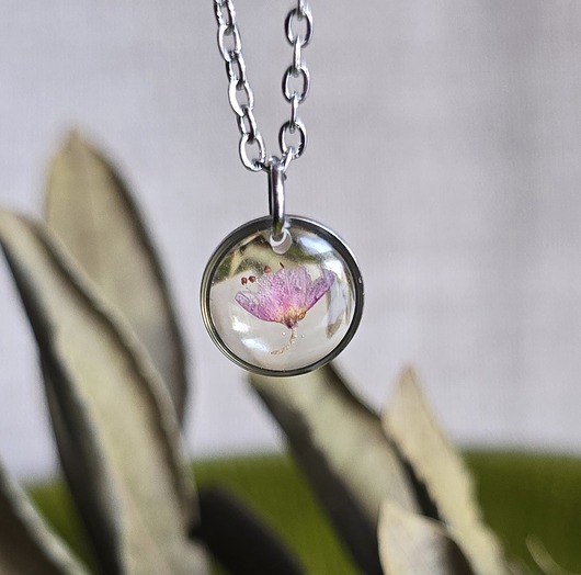 wisiory Wieczne kwiaty różowe srebrny wisiorek prawdziwe kwiaty naszyjnik