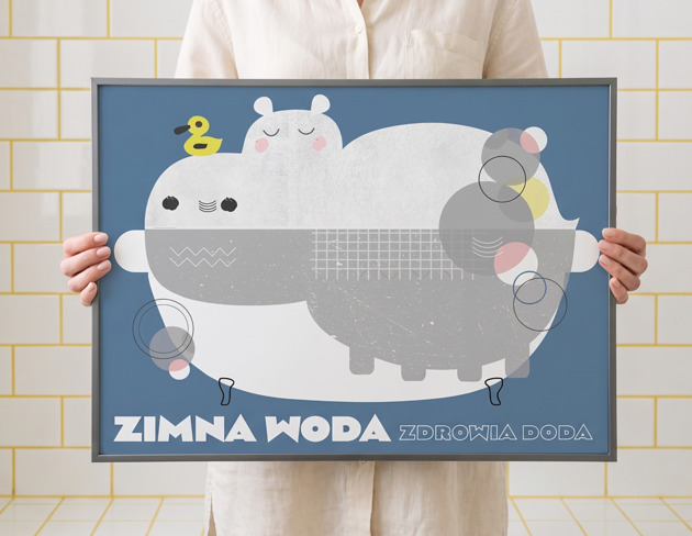 plakaty Plakat 30x40  łazienka hippo w wannie zimna woda zdrowia doda