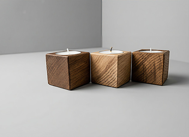 świeczniki i świece Zestaw 3 świeczników drewnianych z litego dębu na tealight