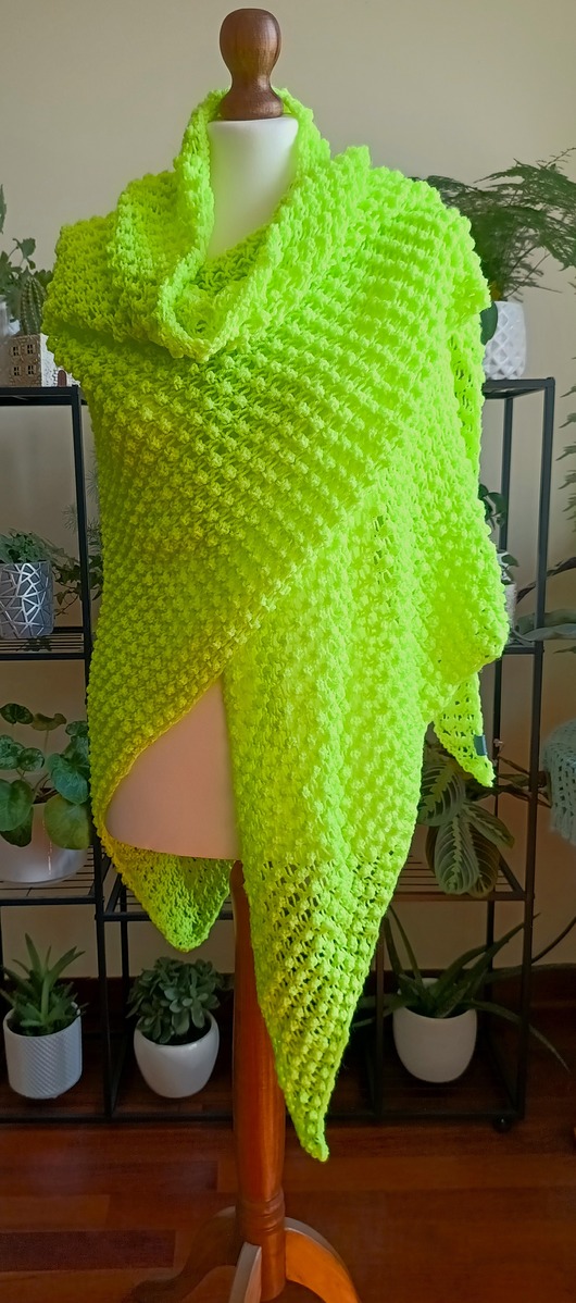 szale damskie Chusta Limonkowy Neonowy Popcorn bardzo duża